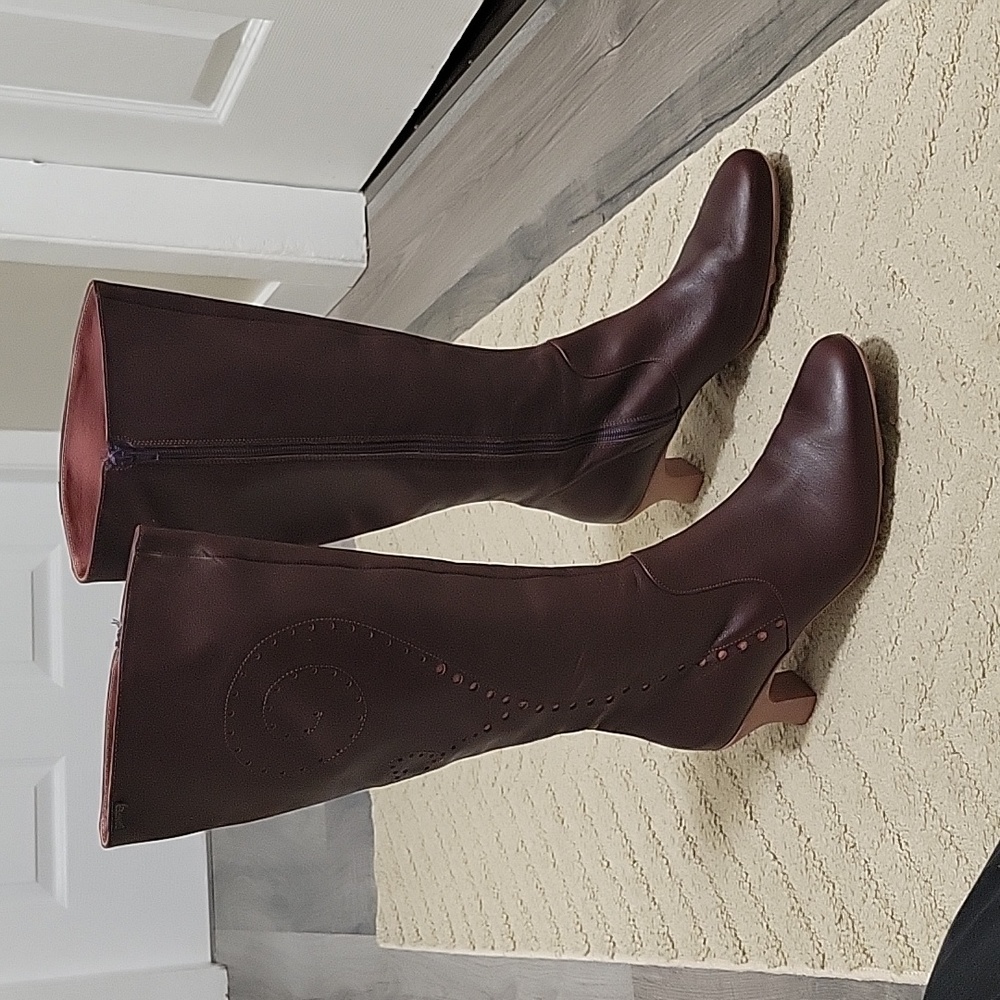 Camper Burgundy Leather Heeled Tall Boots